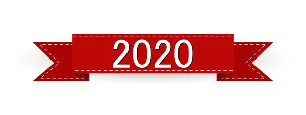 Cinta roja con el número 2020. Los saludos de Año Nuevo — Vector de stock