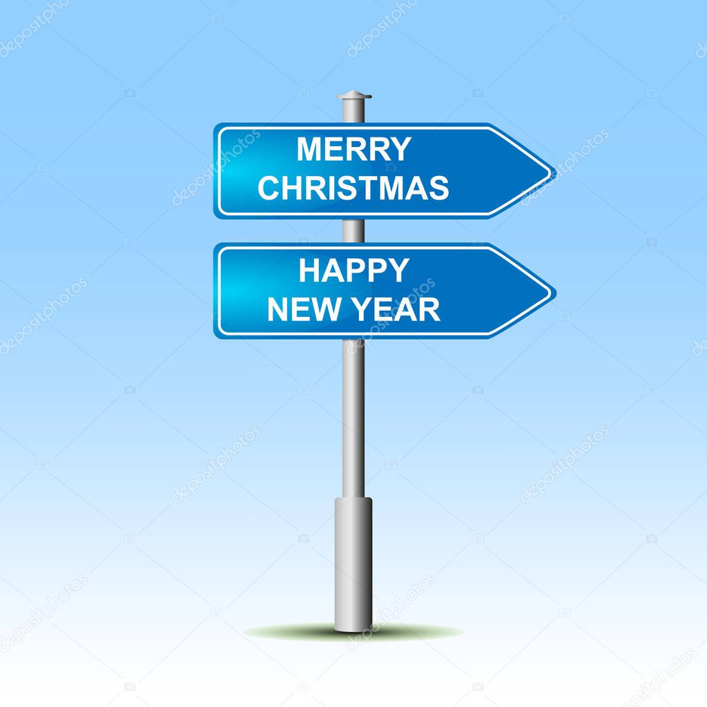 Road sign with the words Merry Christmas and Happy New Year