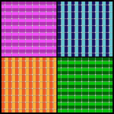 set of multi-colored geometric patterns of squares.