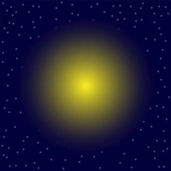 Gele bal op blauwe achtergrond. imitatie van de zon in de ster — Stockvector