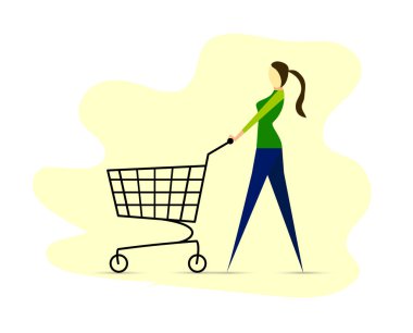 Şık gurur kız boş bir süpermarket sepeti ile gider.