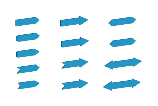 Set di frecce tridimensionali blu di diverse forme e con — Vettoriale Stock