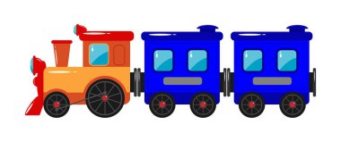 Çocuk oyuncakları. Lokomotif ve römorklu çocuk treni.