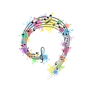 Renkli leke arka planda müzik hatları üzerinde müzik notaları