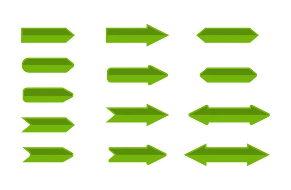 Set of green arrows of different shapes and configurations for d — Stock Vector