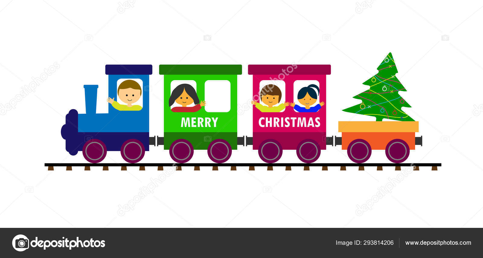 Children's passenger train carries children and Christmas tree. Stock  Vector Image by ©Grommik #293814206