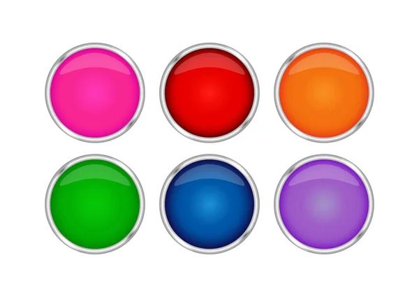 Conjunto de botões realistas multicoloridos em uma moldura metálica . — Vetor de Stock