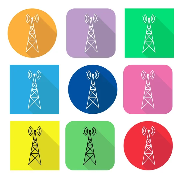 Ensemble d'icônes avec le mât de l'émetteur, répéteur et rece — Image vectorielle