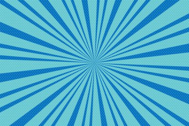 Radyal çizgilerile pop art mavi arka plan. Yarım ile arka plan