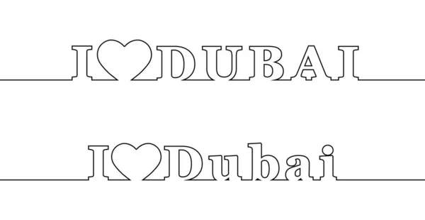 Adoro DUBAI. Linea di contorno con il nome della città . — Vettoriale Stock