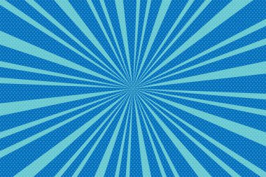 Radyal çizgilerile pop art mavi arka plan. Yarım ile arka plan