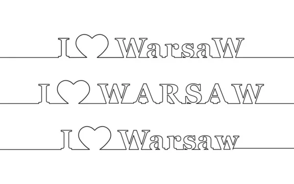 Adoro Varsóvia. O nome da capital da Polônia, linha de contorno . — Vetor de Stock