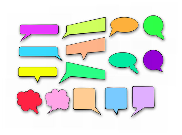 Набор плоских текстовых полей для речи, сообщения, цитаты. Разные формы и конфигурации. Плоский дебют
