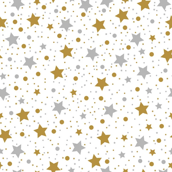 Festive seamless background with gold and silver stars. — Stock Vector