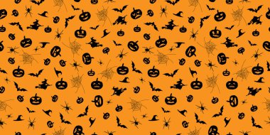 Siyah kabak silueti ile Turuncu dikişsiz Halloween arka plan