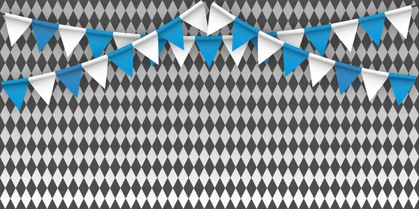 Oktoberfest weiße und blaue Flaggen auf einem Hintergrund aus Diamanten. — Stockvektor
