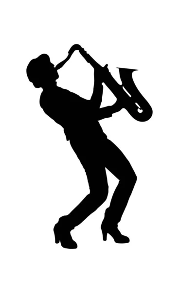 Silueta de un músico con saxofón. Diseño simple — Vector de stock