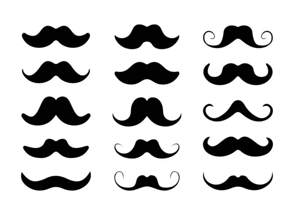 Mustache icon set, black and white design. — Stock Vector