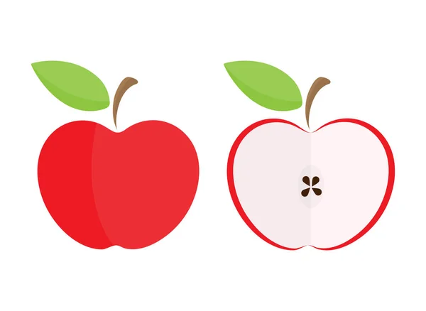 Disegno a colori di una mela. Una mela intera e mezza mela . — Vettoriale Stock