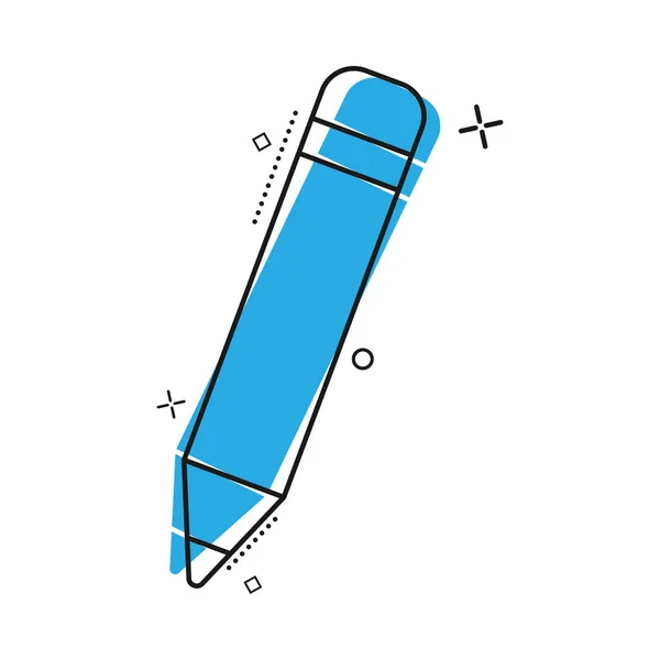 Icono de un lápiz con una goma de borrar en estilo cómico. Efecto de salpicadura — Archivo Imágenes Vectoriales