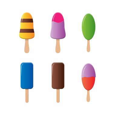 Farklı şekillerde ve renklerde dondurmalar var. Düz