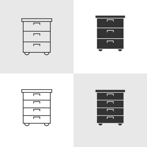 Set van lineaire en silhouet pictogrammen met kantoortafels voor logo, — Stockvector