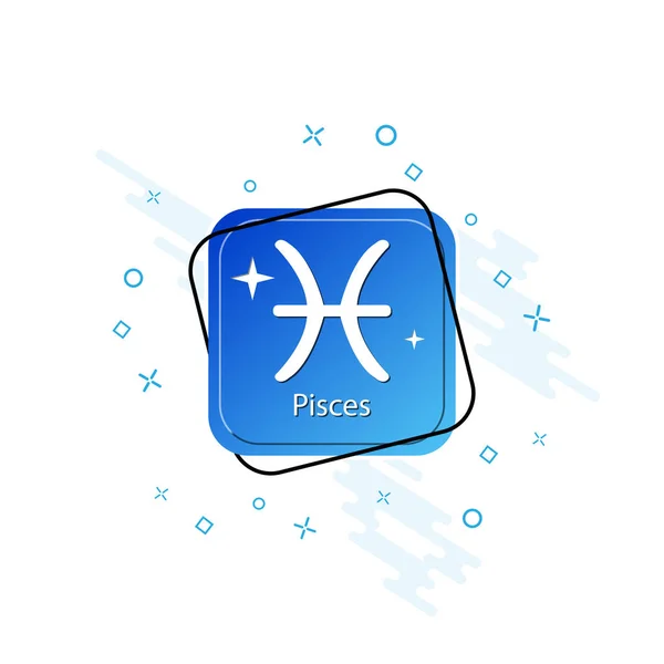 Blue button with Pisces zodiac sign symbol. — Stock Vector