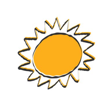 Güneş. Tema tasarımı ve dekorasyonu için Doodle biçimi ile vektör renk illüstrasyonu, basit biçim