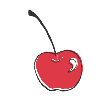 Doodle tarzında kiraz. Tematik dekorasyon ve tasarım için vektör rengi çizimi. Düz styl