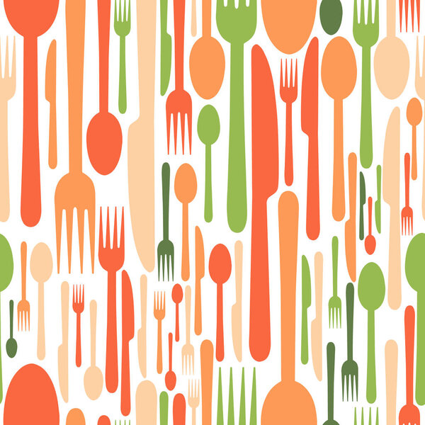 Seamless pattern of Cutlery, knife, fork and spoon. Vector design illustration for print, textile and texturing.