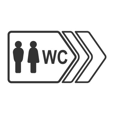 Beyaz bir arka planda izole edilmiş bir erkek ve bir kadının silueti ve WC yazısıyla.