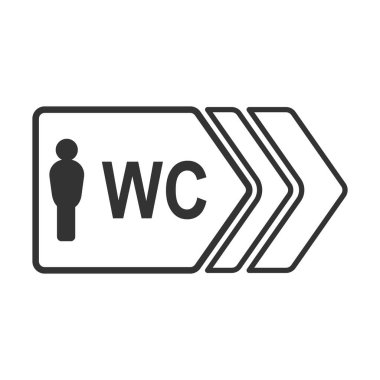 Bir adamın silueti ve beyaz bir arkaplanda izole edilmiş WC yazısıyla birlikte.