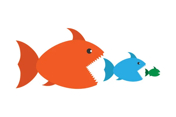 Grote Vissen Eten Kleine Visjes Concept Vector Illustratie Voor Thema — Stockvector