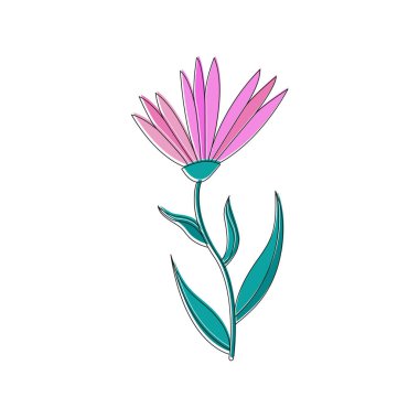 Tasarım ve tema tasarımı için beyaz bir arkaplanda izole edilmiş renkli bir çiçek. Vektör illüstrasyonu, düz biçim