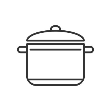 Kapaklı bir tencerenin basit vektör simgesi. Web siteleri, uygulamalar, çıkartmalar ve çıkartmalar için özet çizimi beyaz bir arkaplanda izole edildi