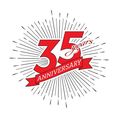 35. yıldönümü. Selamlama ve kurdele ile karşılama, vektör illüstrasyonu beyaz arkaplanda izole