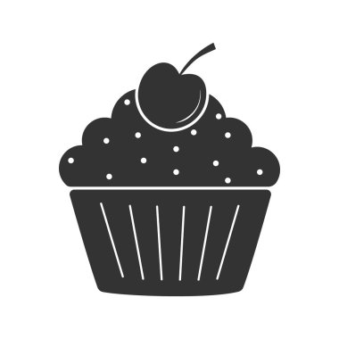 Kirazlı kek ikonu. Beyaz arkaplanda izole edilmiş web siteleri ve uygulamalar için basit vektör illüstrasyonu