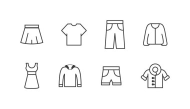 Web siteleri ve uygulamalar için kıyafet simgeleri. Beyaz arkaplanda izole edilmiş boş bir çokgen