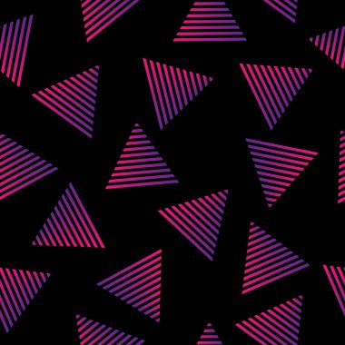 Tekstil, ambalaj ve dekorasyon için koyu arkaplan üzerinde eğimli üçgenlerin kusursuz soyut deseni