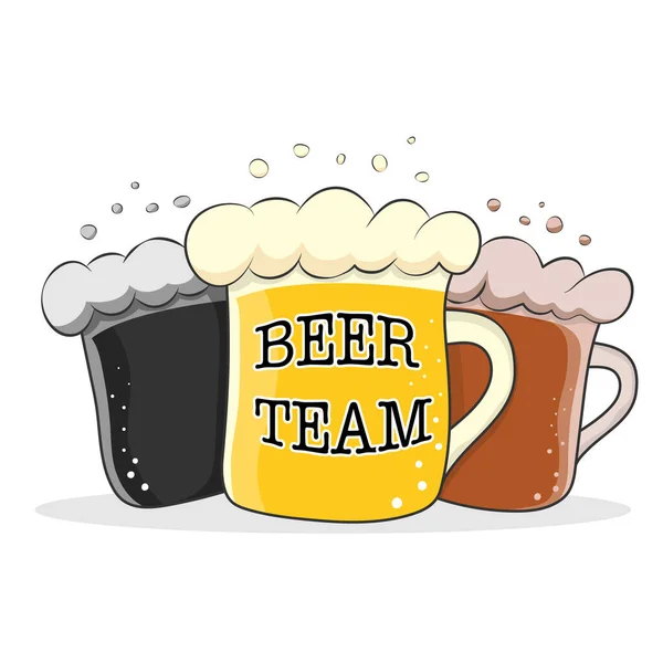 Τρεις Κούπες Μπύρας Τις Λέξεις Beer Team Για Αυτοκόλλητα Πανό — Διανυσματικό Αρχείο