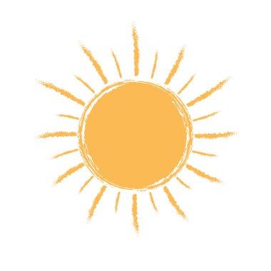 Güneş. Beyaz zemin üzerinde izole edilmiş hava, doğa veya çocuk teması tasarımı için vektör illüstrasyonu