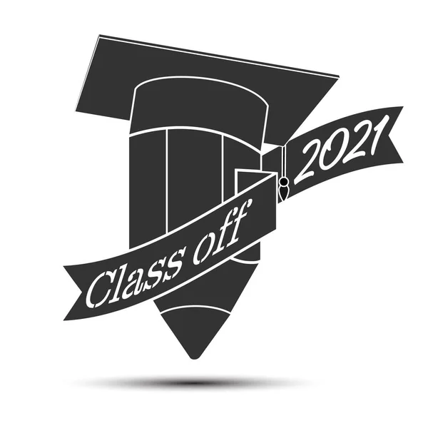 Lápis Chapéu Graduado Com Uma Fita Classe Inscrição 2021 Ilustração — Vetor de Stock