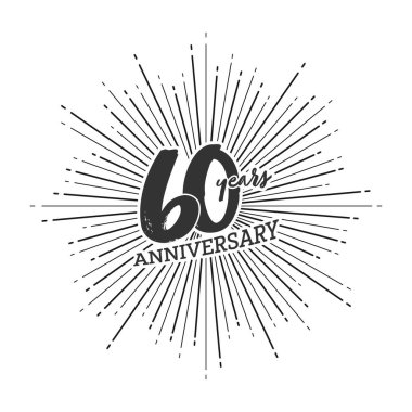60 'ıncı yıldönümünüz kutlu olsun. Düzenlenebilir vektör çizimi. Havai fişeklerin arka planında 60 numara