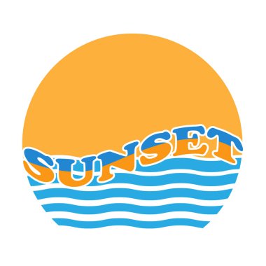 Beyaz bir arkaplanda izole edilmiş deniz günbatımının stilize vektör çizimi