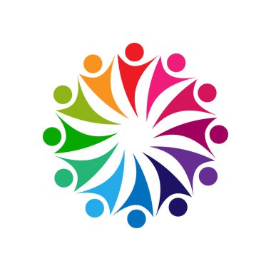 Takım çalışması, sosyal topluluk, ya da bir grup arkadaş. Beyaz arkaplanda izole edilmiş afişler ve giysiler için vektör illüstrasyonu