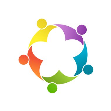 Takım çalışması, sosyal topluluk, ya da bir grup arkadaş. Beyaz arkaplanda izole edilmiş afişler ve giysiler için vektör illüstrasyonu