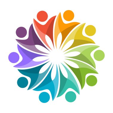 Takım çalışması, sosyal topluluk, ya da bir grup arkadaş. Beyaz arkaplanda izole edilmiş afişler ve giysiler için vektör illüstrasyonu