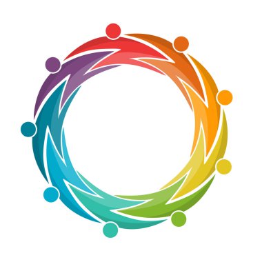 Takım çalışması, sosyal topluluk, ya da bir grup arkadaş. Beyaz arkaplanda izole edilmiş afişler ve giysiler için vektör illüstrasyonu