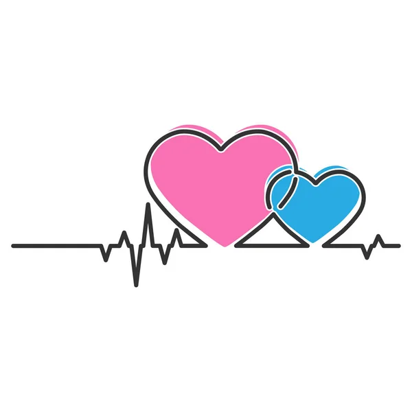 Jantung Dan Denyut Jantung Ilustrasi Vektor Kontur Terisolasi Pada Latar - Stok Vektor