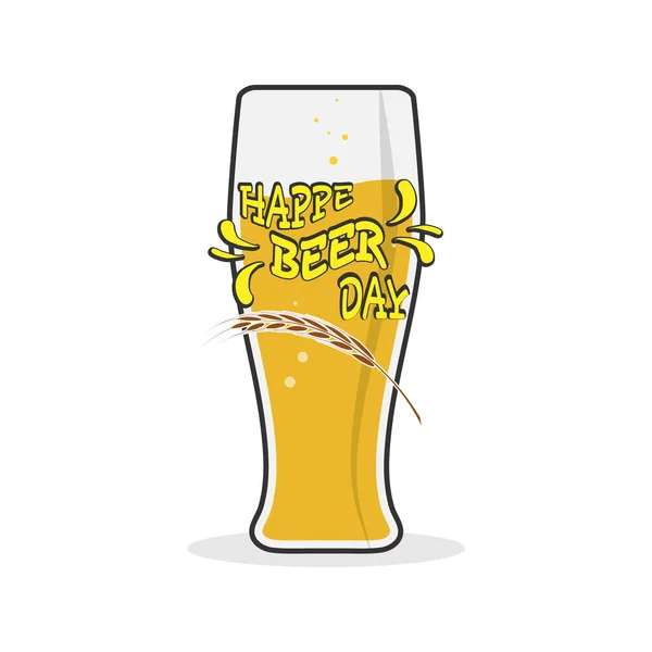 一杯淡啤酒和题词Happy Beer Day 与白色背景隔离 — 图库矢量图片